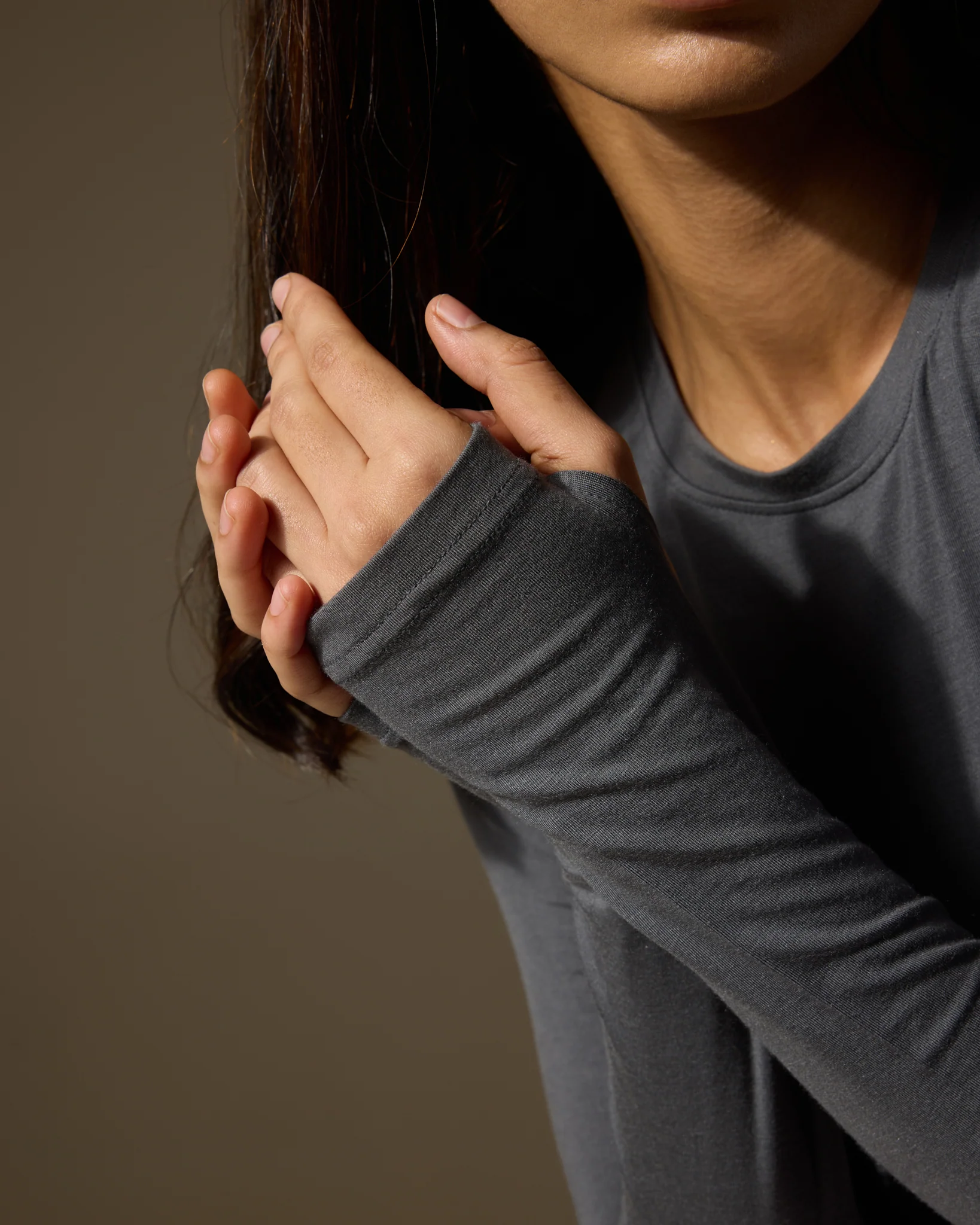 Aero Set Stone Grey Long Sleeve with Thumb Hole and Malaga Pink Flared Yoga Pants - Image 3