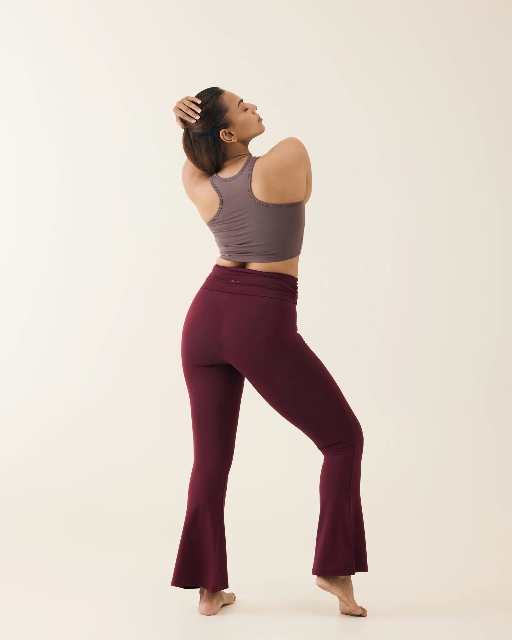 Aero Set Dusty Fig Racer Cropped Top and Deep Berry Foldover Flares - Image 6