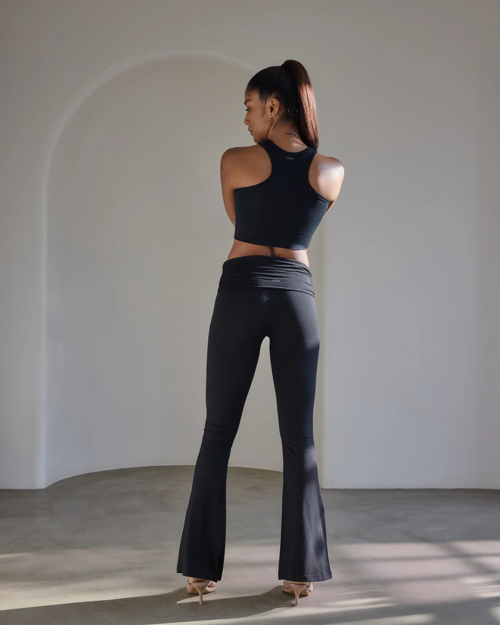 Aero Set Racer Cropped Top and Foldover Flares Midnight Black - Image 3