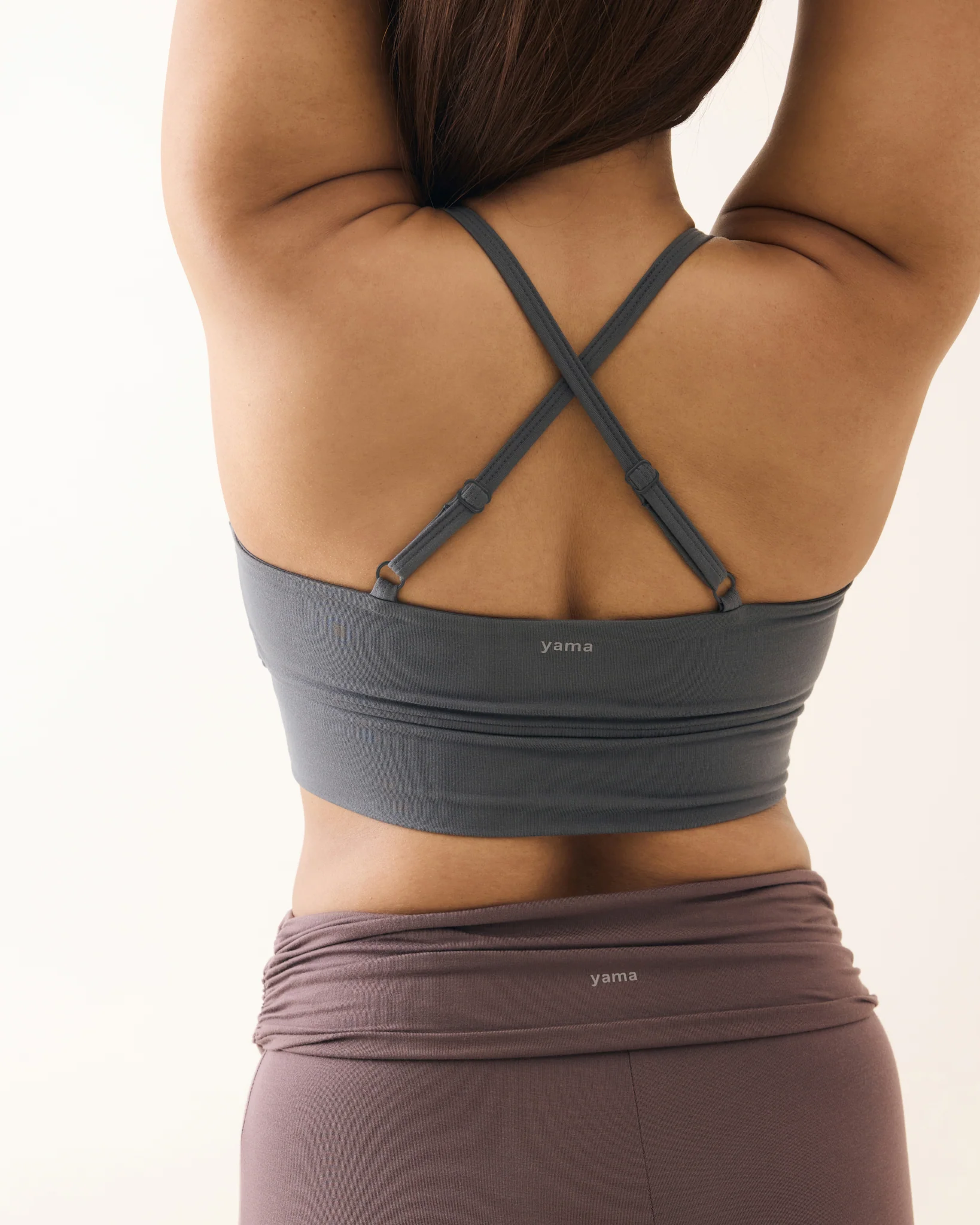 Aero Set Stone Grey Cross Back Bra and Dusty Fig Foldover Flares - Image 3