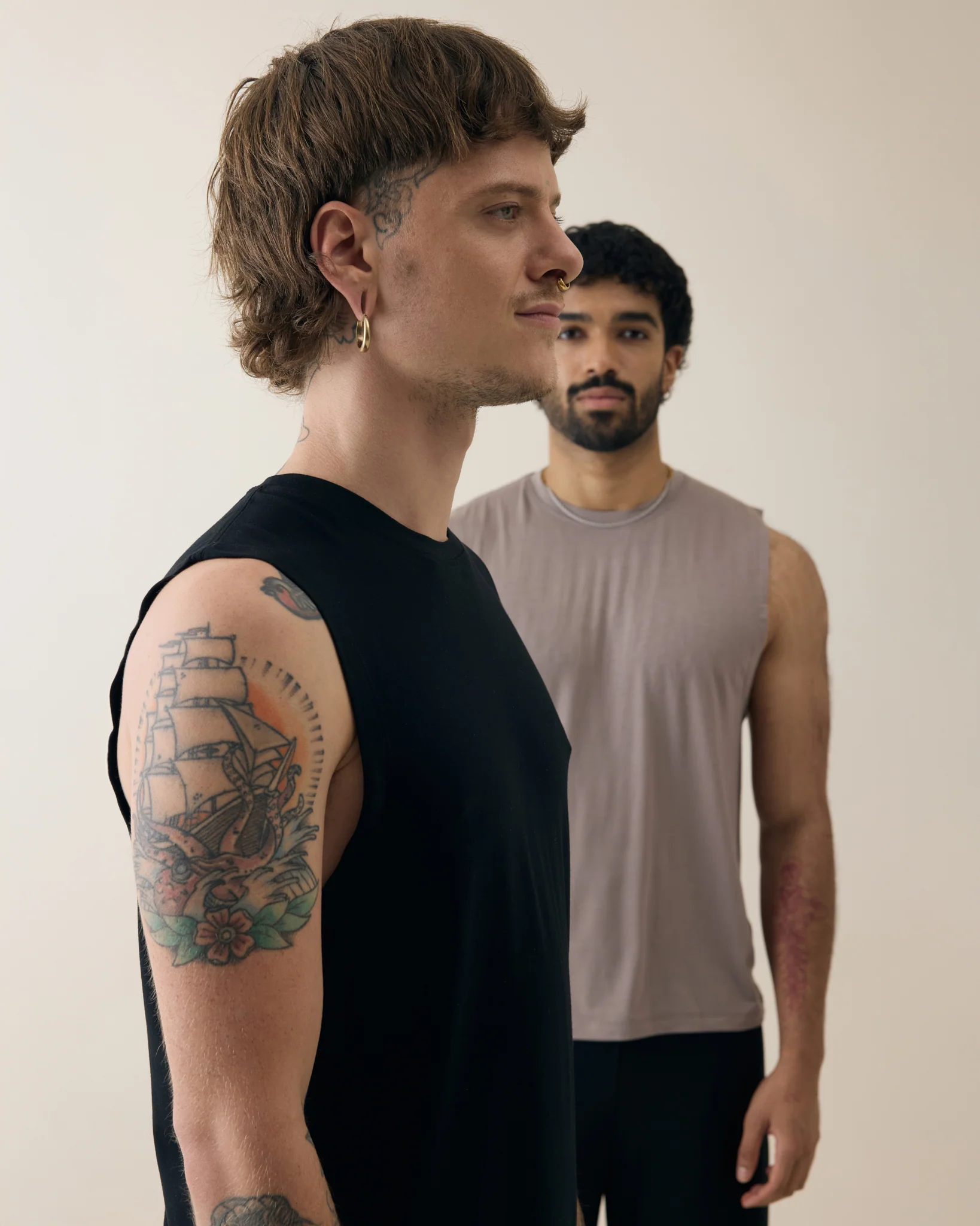 Aero Set Midnight Black Muscle Tee and Sand Grey Pants - Image 4