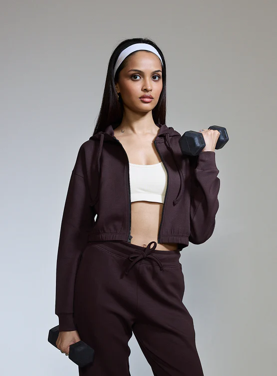 Aeroclouds Womens Zipper Retreat Hoodie Espresso - Image 3