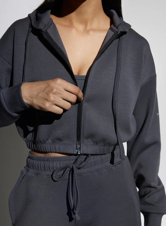 Aeroclouds Womens Zipper Retreat Hoodie Stone Grey - Image 4