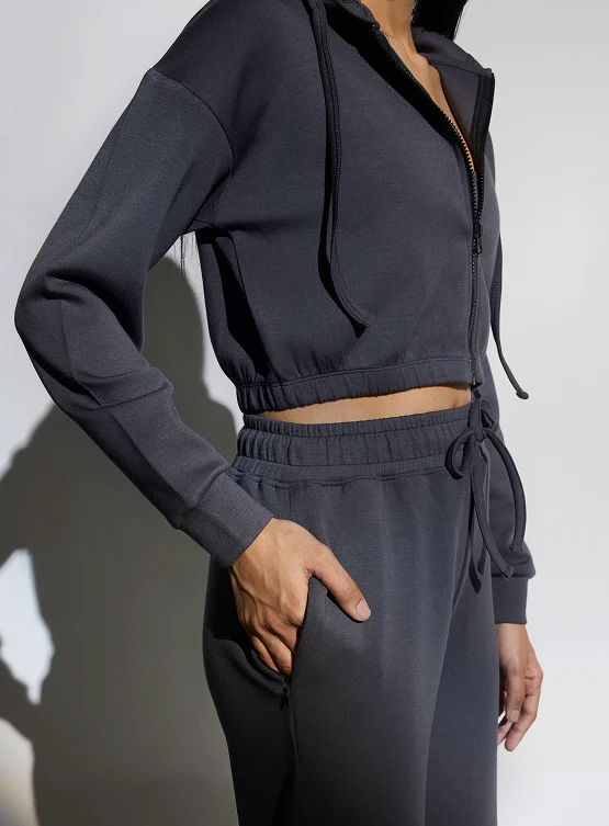 Aeroclouds Womens Zipper Retreat Hoodie Stone Grey - Image 5