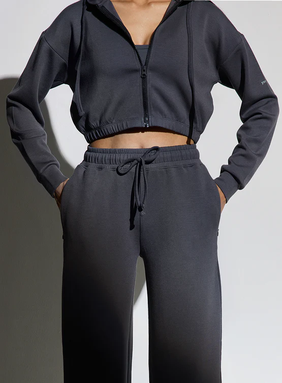 Aeroclouds Womens Zipper Retreat Hoodie Stone Grey - Image 6