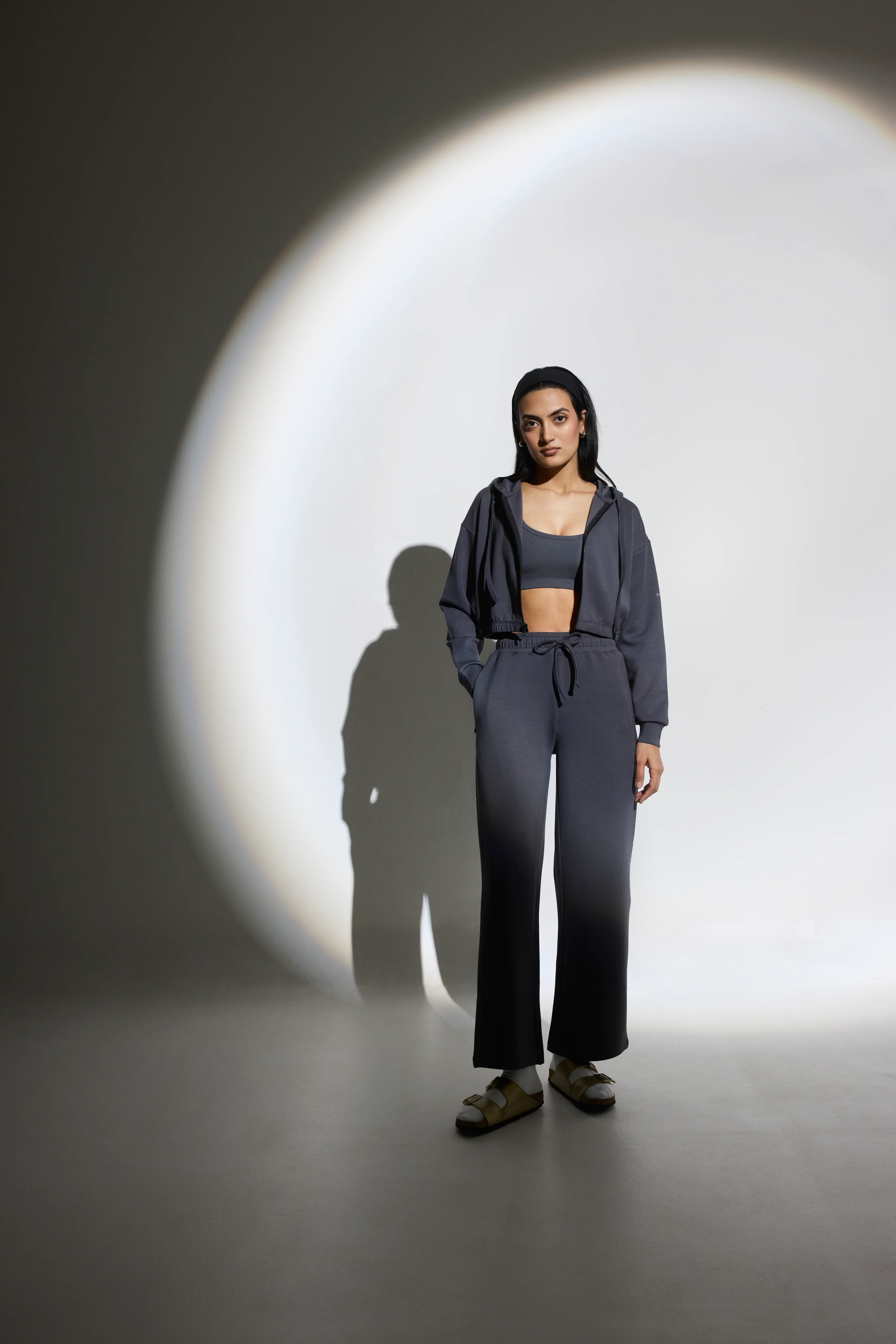 Aeroclouds Retreat Set Zipper Hoodie and Wide Leg Pants Stone Grey