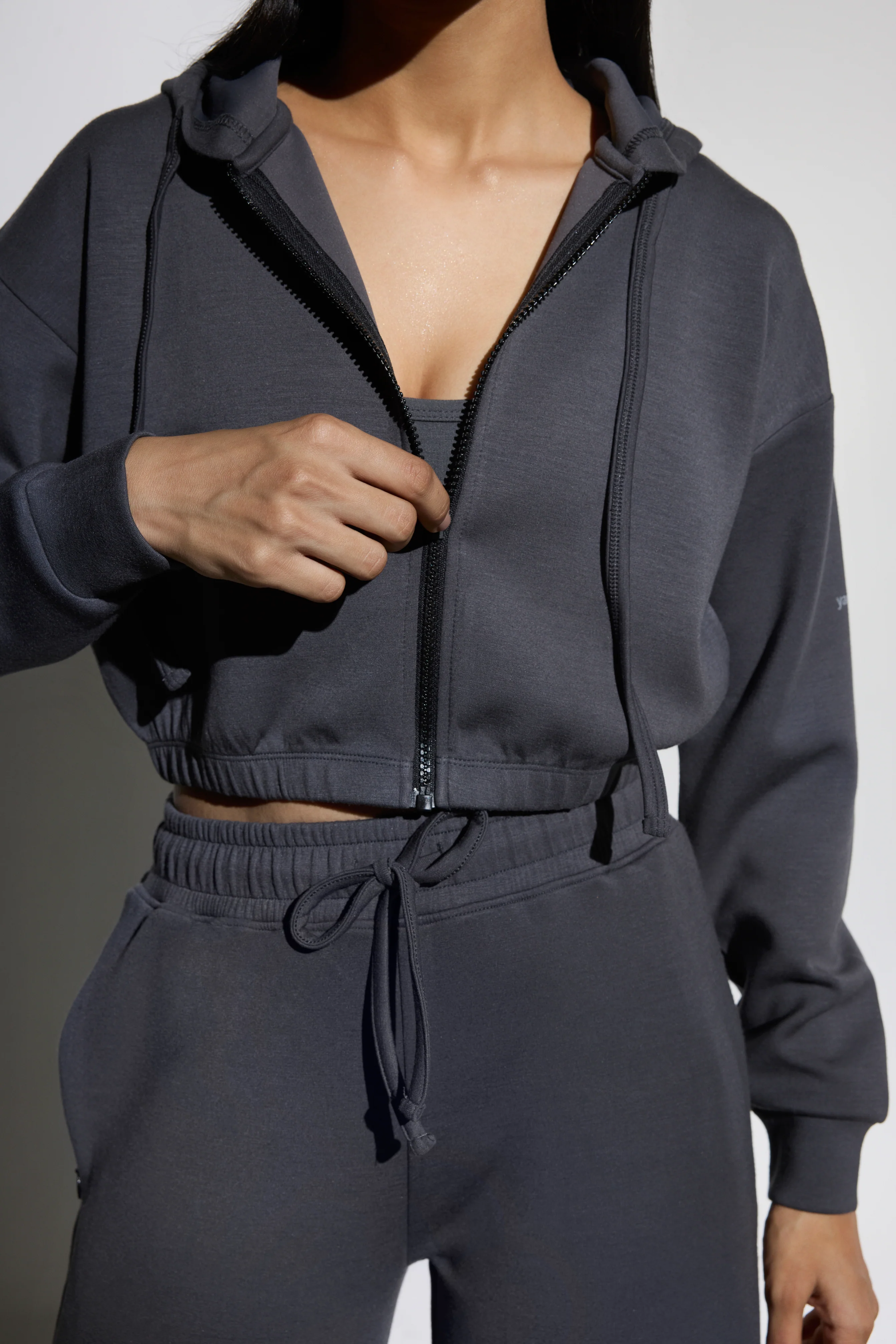 Aeroclouds Retreat Set Zipper Hoodie and Wide Leg Pants Stone Grey - Image 2