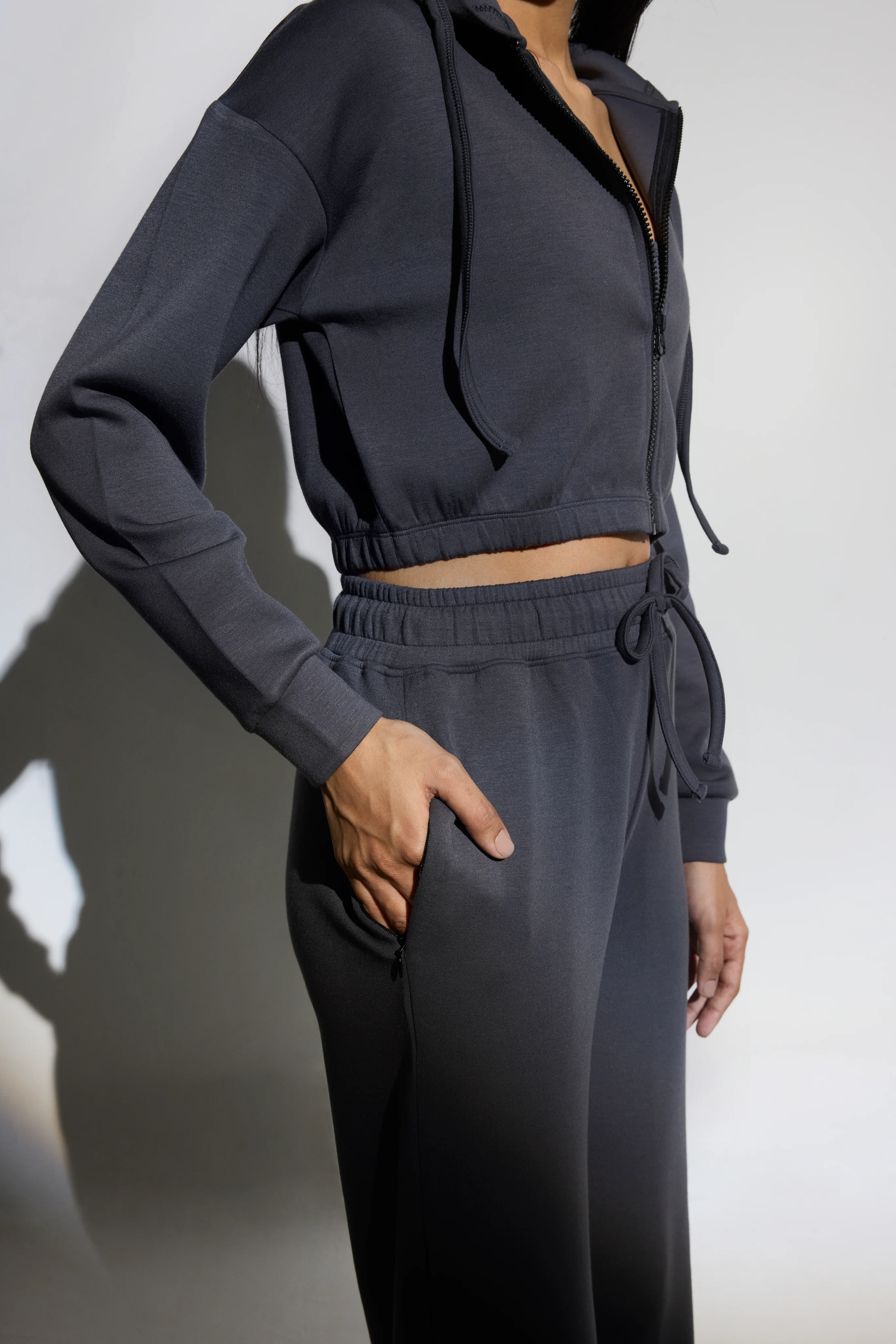 Aeroclouds Retreat Set Zipper Hoodie and Wide Leg Pants Stone Grey - Image 3