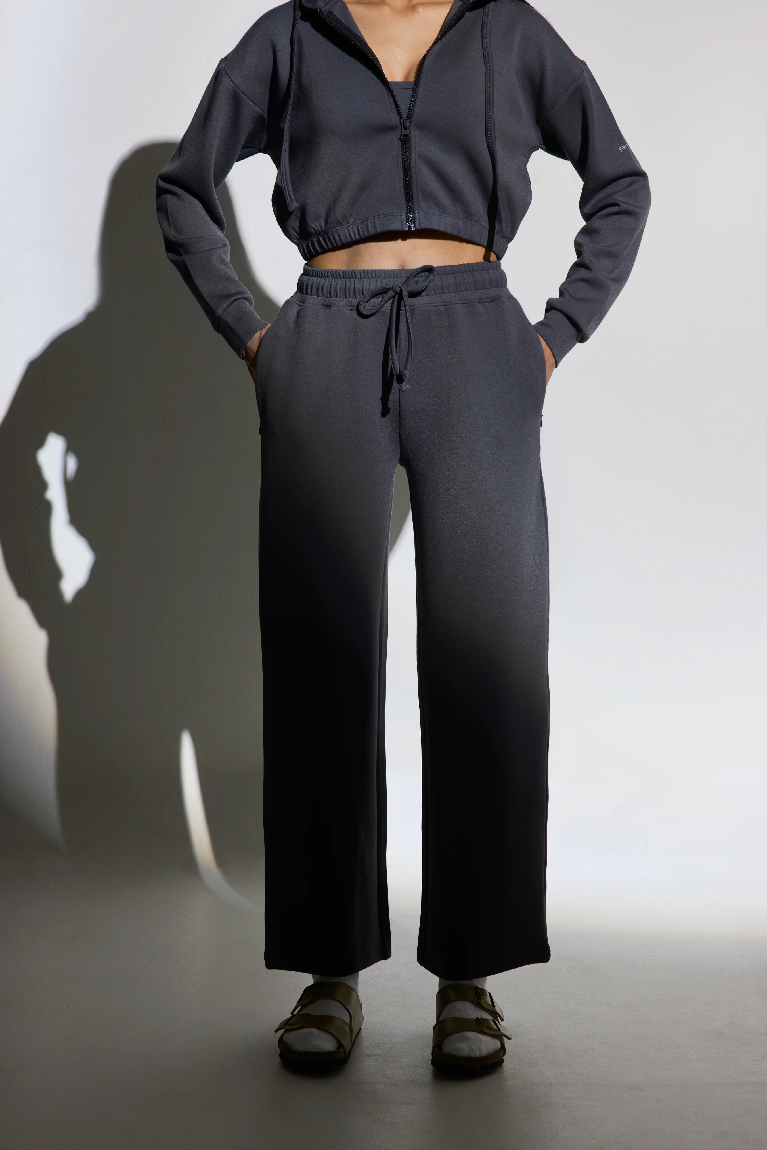 Aeroclouds Retreat Set Zipper Hoodie and Wide Leg Pants Stone Grey - Image 4