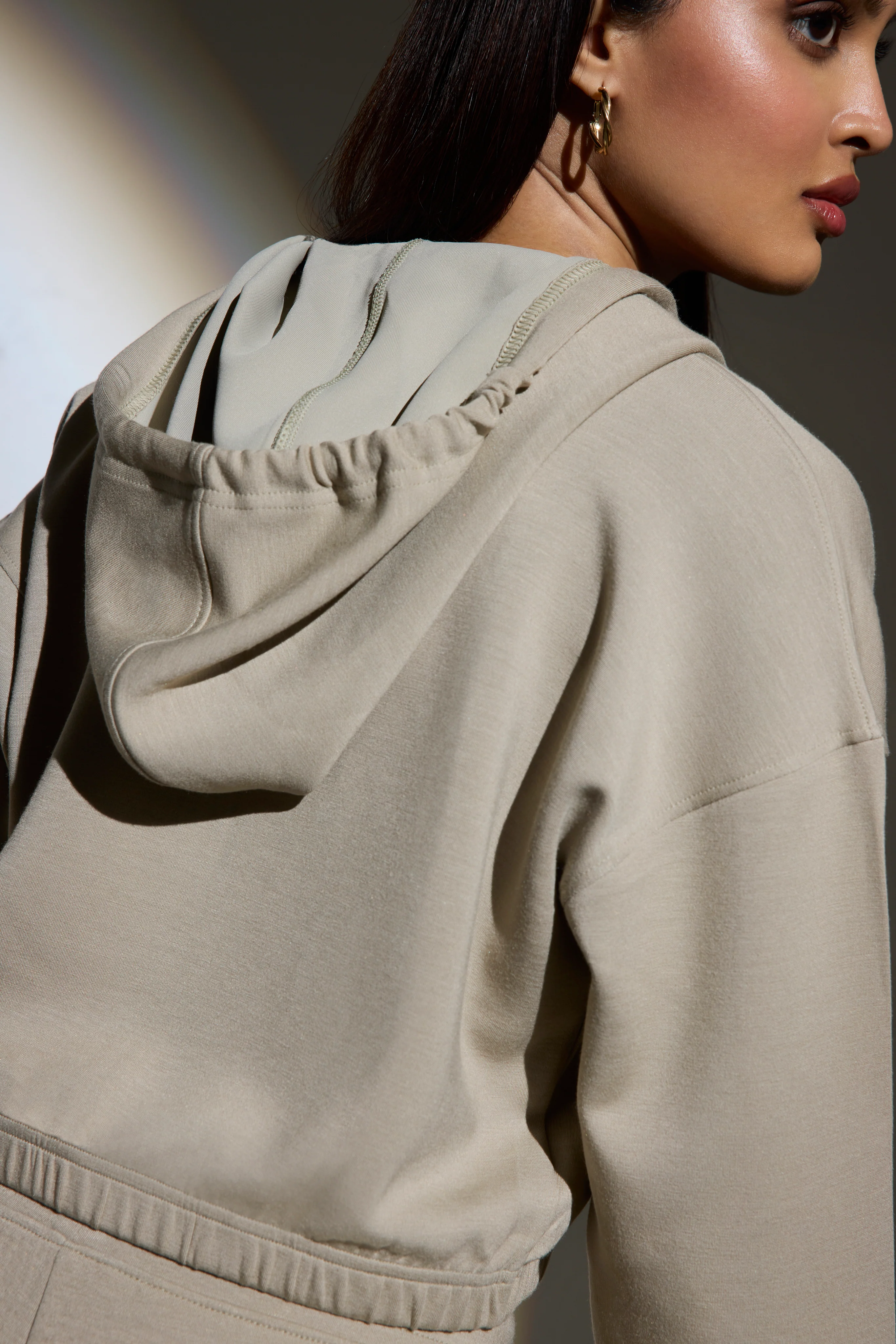 Aeroclouds Retreat Set Zipper Hoodie and Wide Leg Pants Beige - Image 3